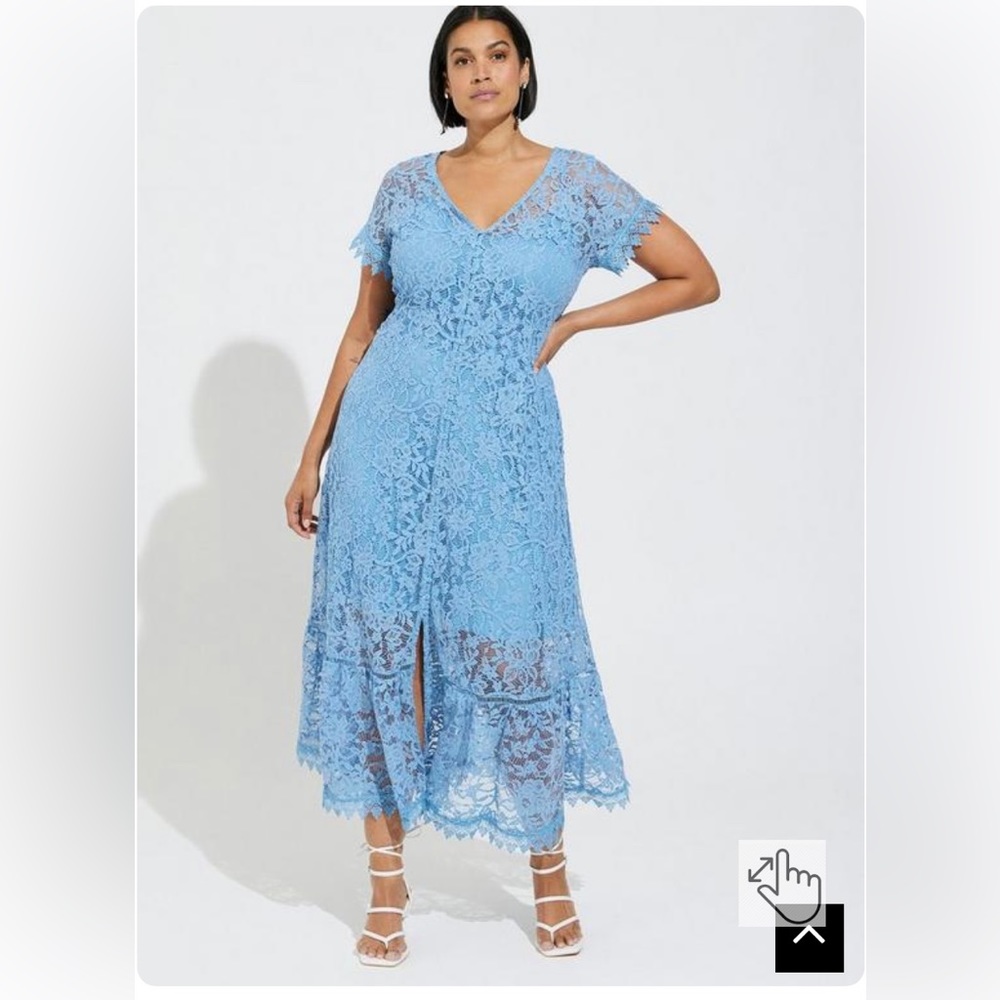 Torrid Maxi Embroidered Mesh Button Front Dress